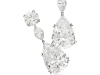 These stunning circular-cut diamond ear pendants with suspending briolette-cut emeralds exude supreme grace. 