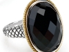 Beautiful “Ibiza” black onyx ring encircled by 18-karat gold and silver band from Birks. Enjoy this gemstone for its mysterious and captivating qualities. 