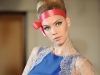 Lorenzo Riva's royal blue gown becomes even more regal with a cinched waist and lace shawl. 
